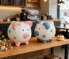 Glitter Polka Dot Ceramic Piggy Bank – Adorable Light Blue & Pink Coin Banks with Holographic Accents, Perfect for Kids’ Rooms & Modern Home Decor
