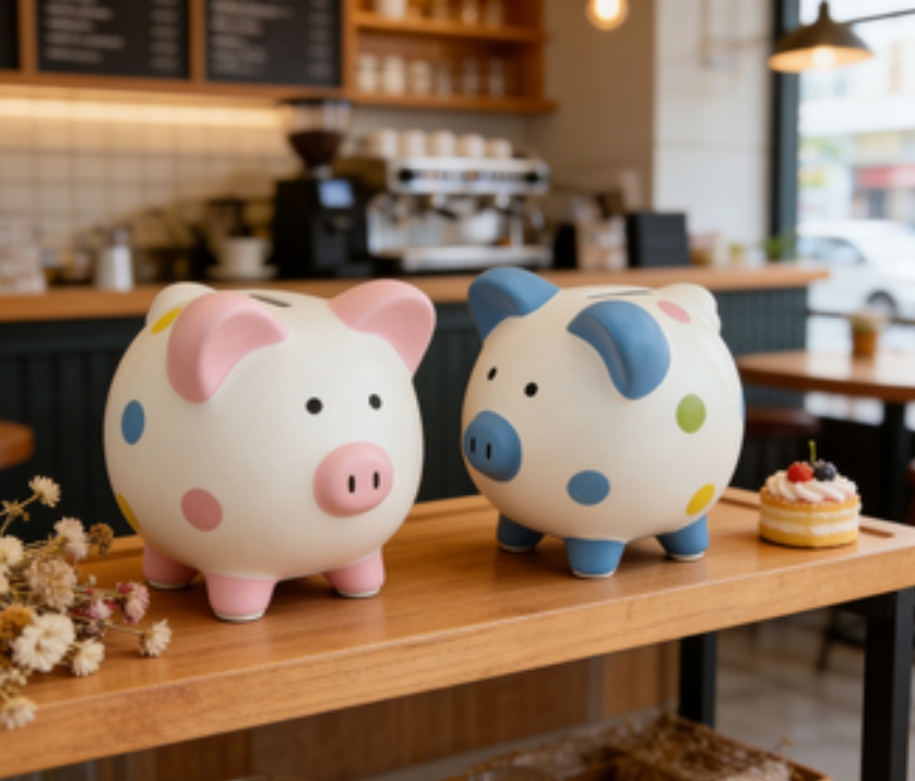 Glitter Polka Dot Ceramic Piggy Bank – Adorable Light Blue & Pink Coin Banks with Holographic Accents, Perfect for Kids’ Rooms & Modern Home Decor