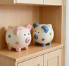 Glitter Polka Dot Ceramic Piggy Bank – Adorable Light Blue & Pink Coin Banks with Holographic Accents, Perfect for Kids’ Rooms & Modern Home Decor