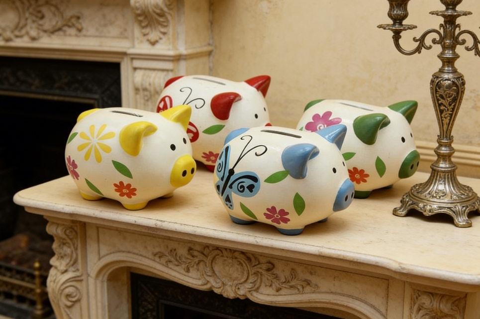 Ceramic Piggy Bank with Floral & Butterfly Design – Colorful Coin Saving Box for Kids & Home Decor