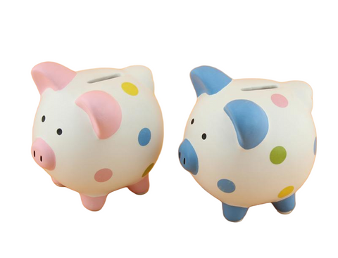 Glitter Polka Dot Ceramic Piggy Bank – Adorable Light Blue & Pink Coin Banks with Holographic Accents, Perfect for Kids’ Rooms & Modern Home Decor