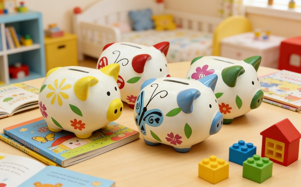 Ceramic Piggy Bank with Floral & Butterfly Design – Colorful Coin Saving Box for Kids & Home Decor