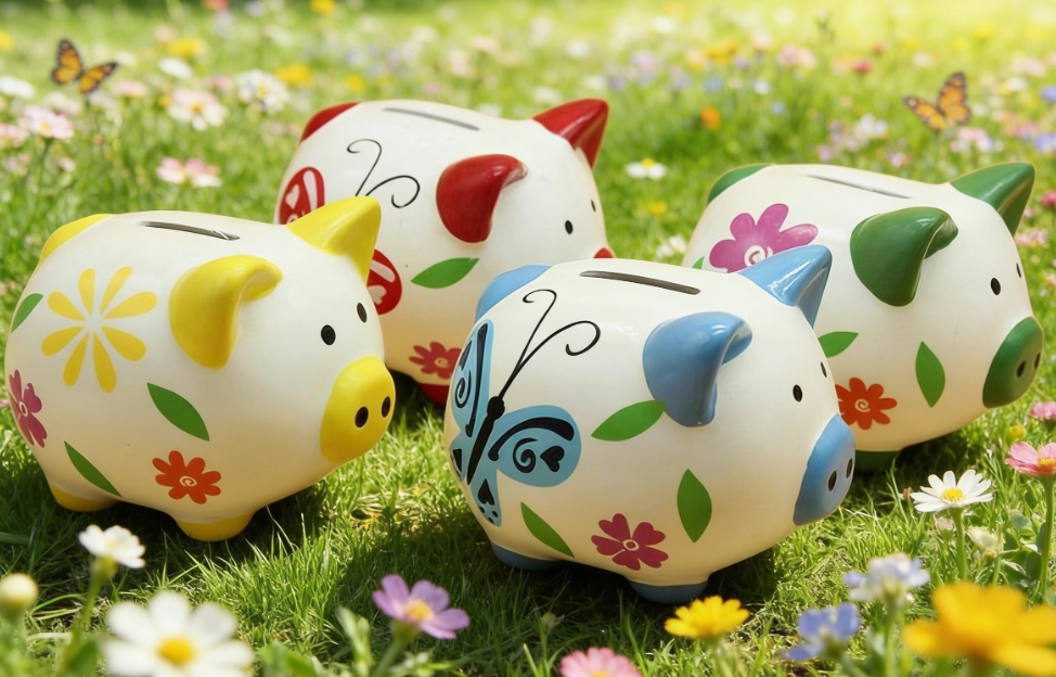 Ceramic Piggy Bank with Floral & Butterfly Design – Colorful Coin Saving Box for Kids & Home Decor