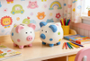 Glitter Polka Dot Ceramic Piggy Bank – Adorable Light Blue & Pink Coin Banks with Holographic Accents, Perfect for Kids’ Rooms & Modern Home Decor